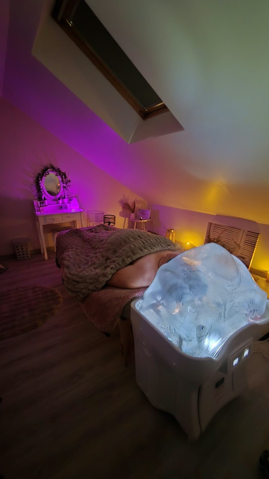 Cabine Hair Spa en lumière tamisée